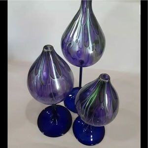 Beautiful Set Of Three Purple/Blue Hand Blown Glass Oil Diffusers